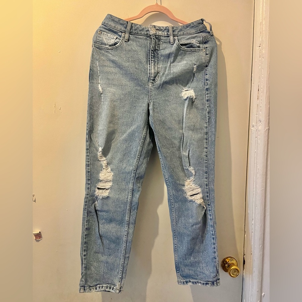 Guess Light Blue Distressed Straight Leg Jeans